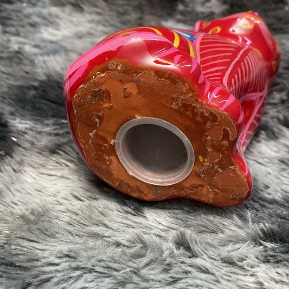 Folk Art Yellow Hand Painted Clay 
Cat Piggy Bank Floral Coin Bank - Picture 7 of 15